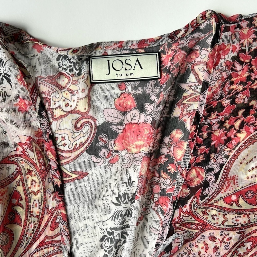 JOSA TULUM chiffon beach dress coverup red paisley pattern print - Picture 7 of 8